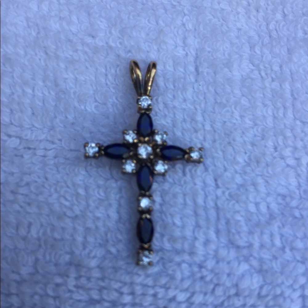 Faux sapphire diamond cross enchanter